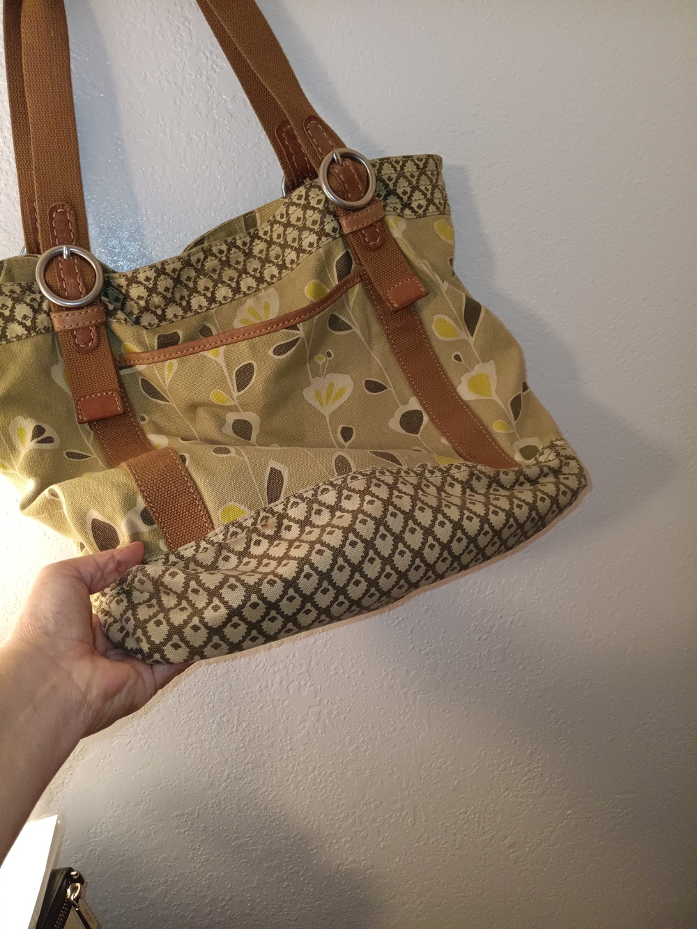 Fossil Beige Brown Tote Bag with Leather Straps - Picture 7 of 13